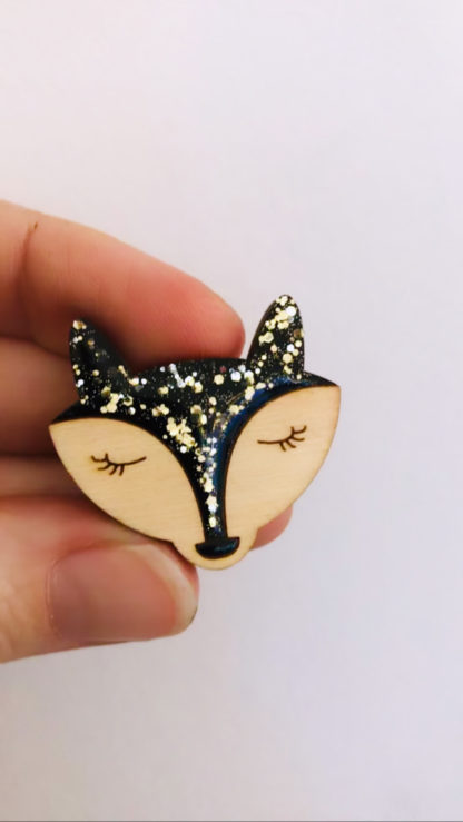 Broche renard noir/doré