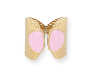 Découvrez la bague géométrique émail rose en acier doré