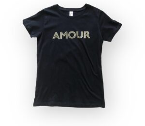 Découvrez notre t-shirt amour noir et doré pailleté