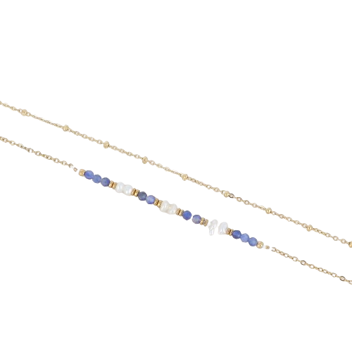 bracelet acier 2 rangs sodalite et pierres naturelles