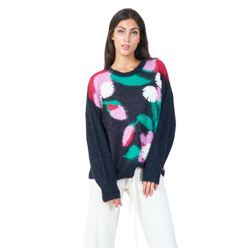 Découvrez le pull en tricot abstract floral pour femme, taille unique. Originalité et petite série