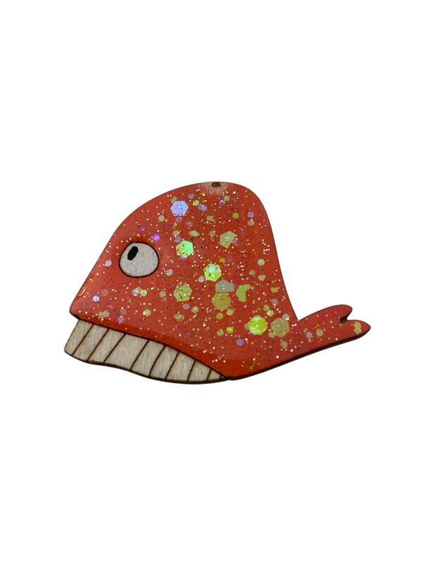 Broche baleine orange pailletée