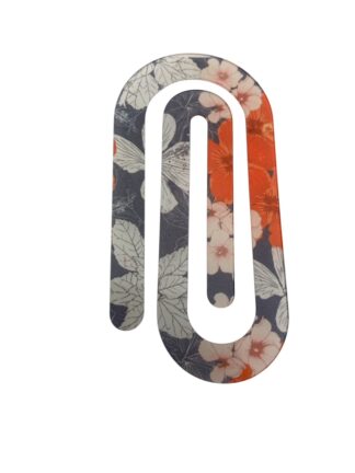 Marque-page oversize en acrylique avec motif floral vintage orange, crème et gris, création artisanale sublimée à la main – L’Inattendue Clisson