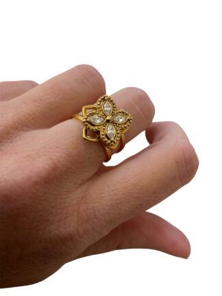 Bague antistress fleur en acier rotative doré