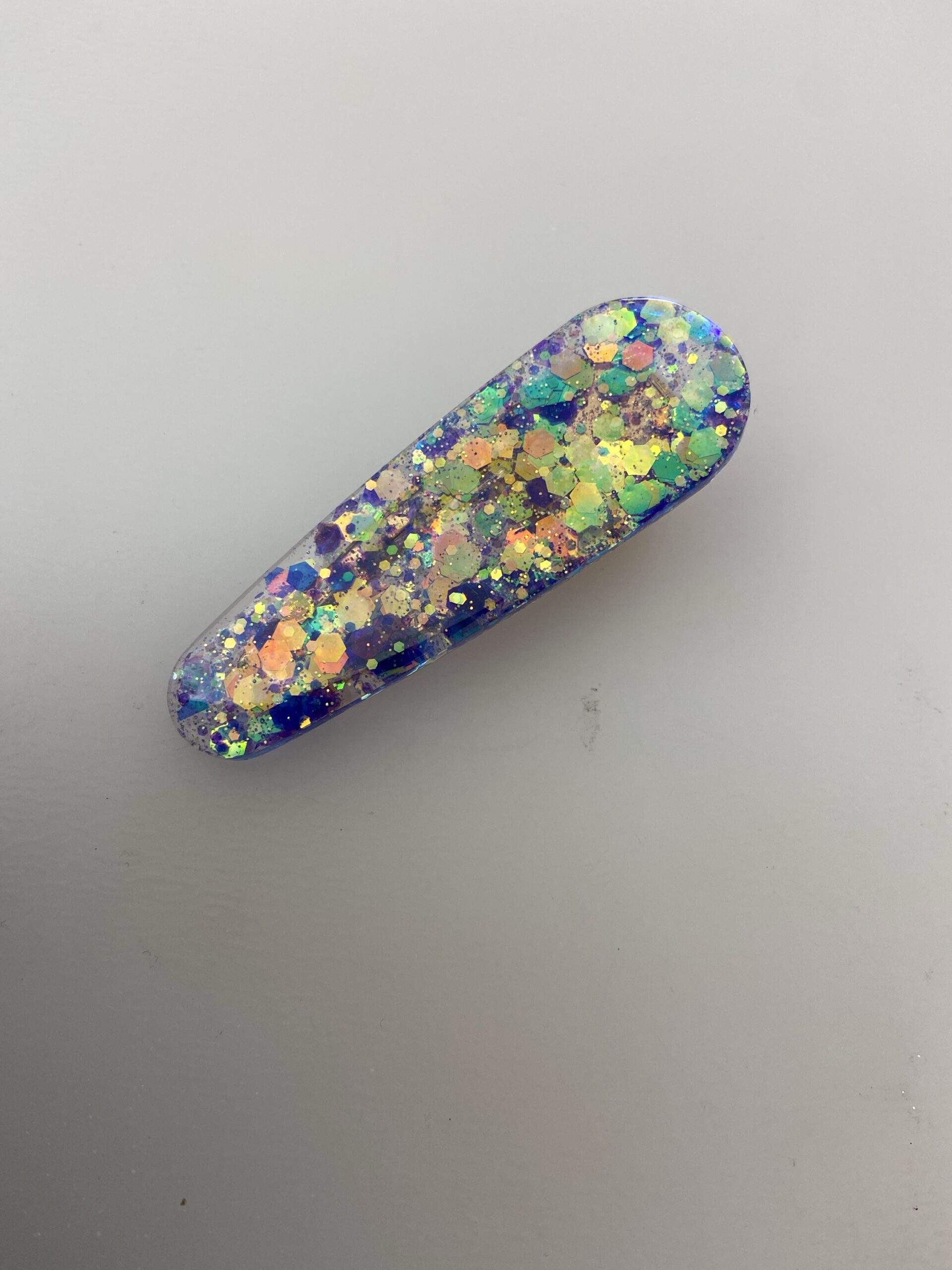 Barrette bulle de minuit : résine, paillettes bleu et vert, pièce unique faite main