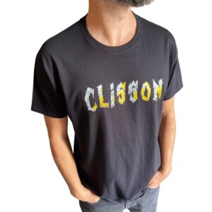 T-shirt Clisson noir en lettres rock argent et or. Un hommage à la ville qui accueille le Hellfest. Design exclusif L'Inattendue.