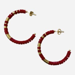 Boucles d’oreilles créoles en perles rouge et doré en acier inoxydable